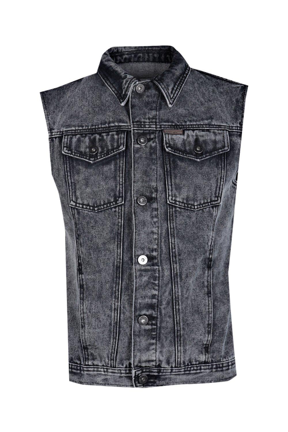 Washed Black Sleeveless Denim Jacket